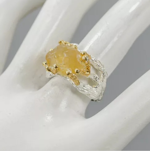 Large raw natural Citrine solitaire sterling ring sz 7 - Picture 5 of 12